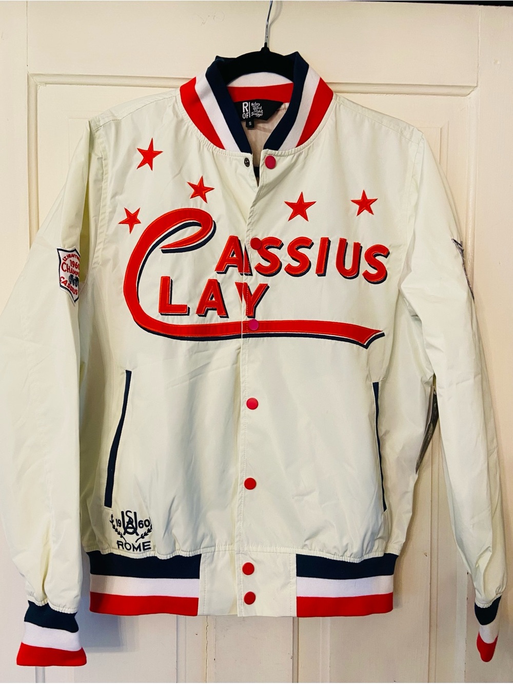 Cassius Clay White & Red Varsity Bomber Jacket